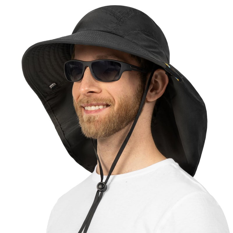 Suncube SUN CUBE Wide Brim Sun Hat with Neck Flap, Fishing Hiking for Men Women Safari, Neck Cover for Outdoor Sun Protection UPF50+ | Black - Image 1